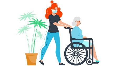 illustrated woman pushing a wheelchair