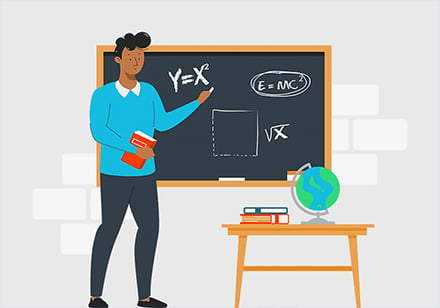 illustrated teacher and chalkboard