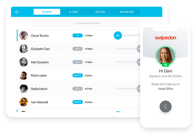 SwipedOn digital in out board and pocket employee app