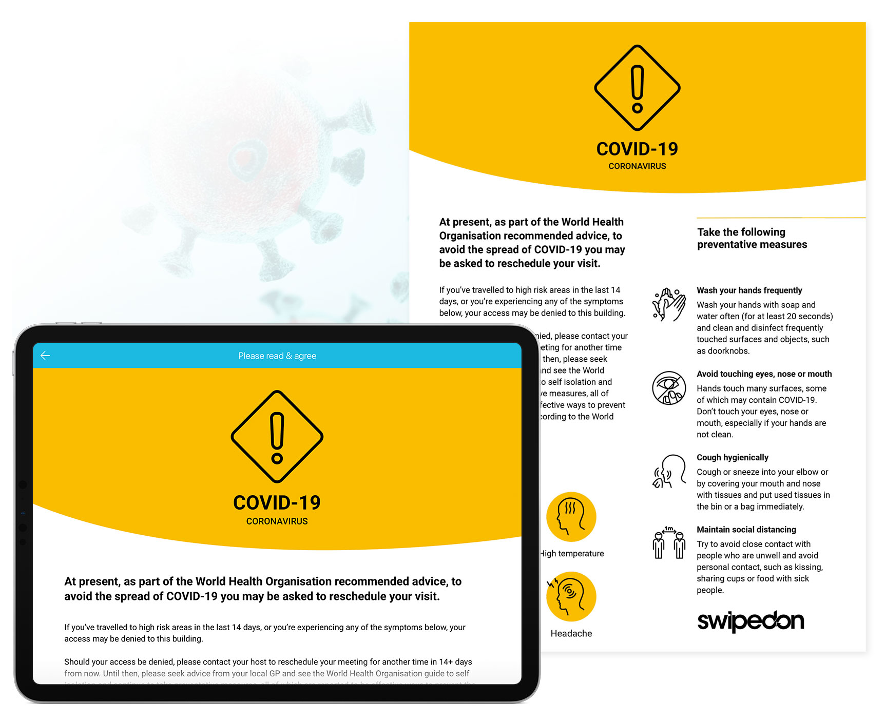 Contact tracing in the workplace: Ask visitors to sign a COVID-19 policy awareness & acceptance