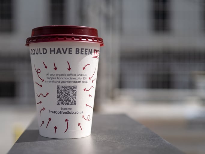 Example of QR code on coffee cup