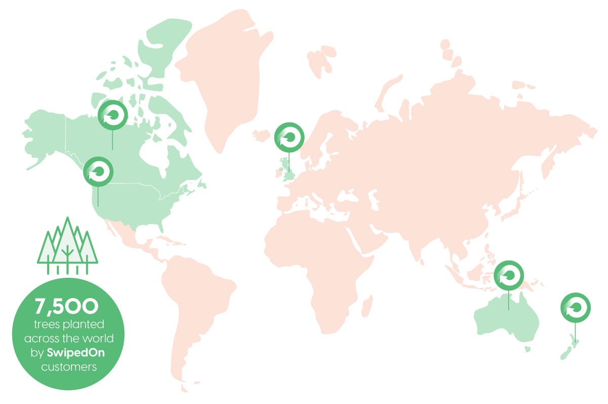 SwipedOn customers tree plantation world map