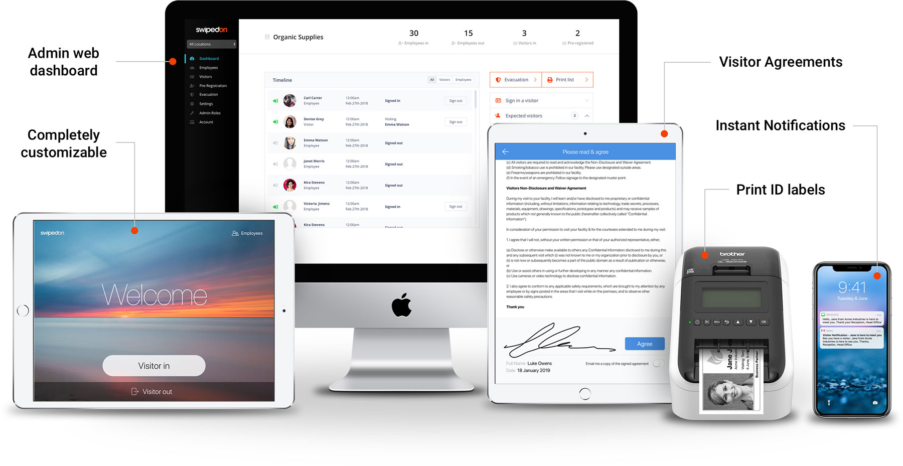 SwipedOn Visitor Management System Digital In and Out Board Sign