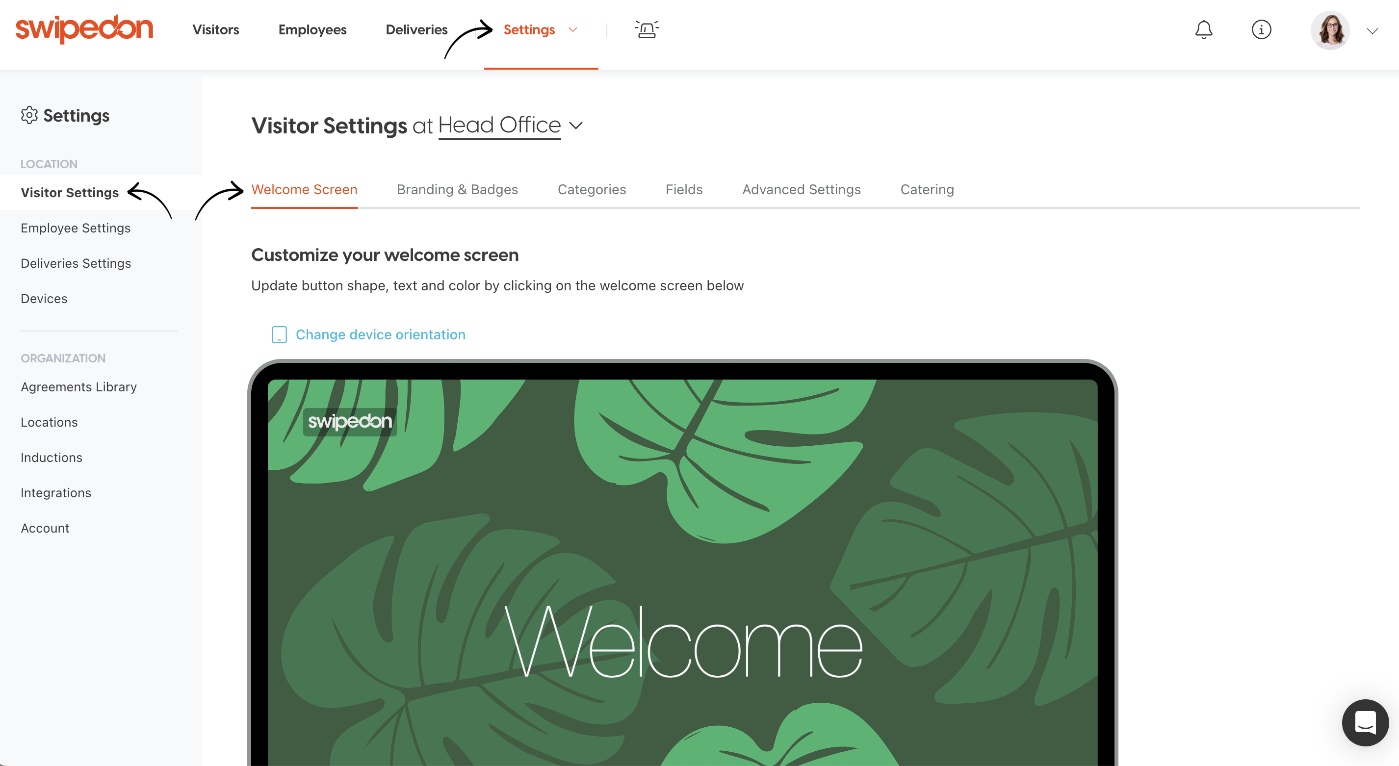 Welcome screen